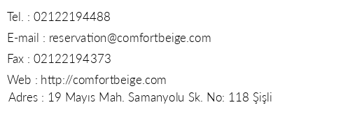 Comfort Beige Hotel telefon numaralar, faks, e-mail, posta adresi ve iletiim bilgileri